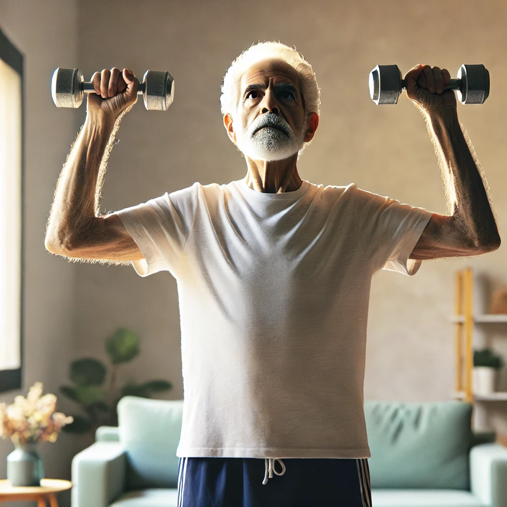 Anciano realizando ejercicio de fuerza