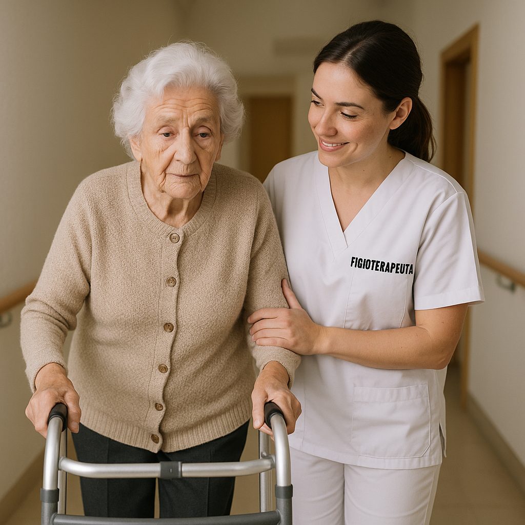 anciana recibiendo servicio de fisioterapia con cheque servicio