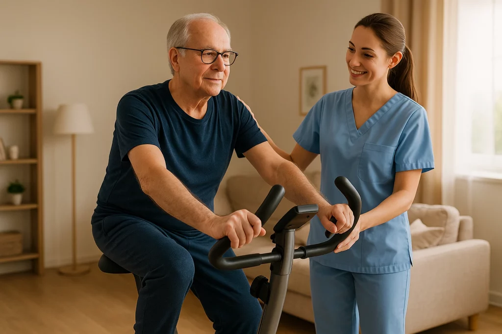 Ejercicio de bicicleta estática recomendado para artrosis de rodilla.