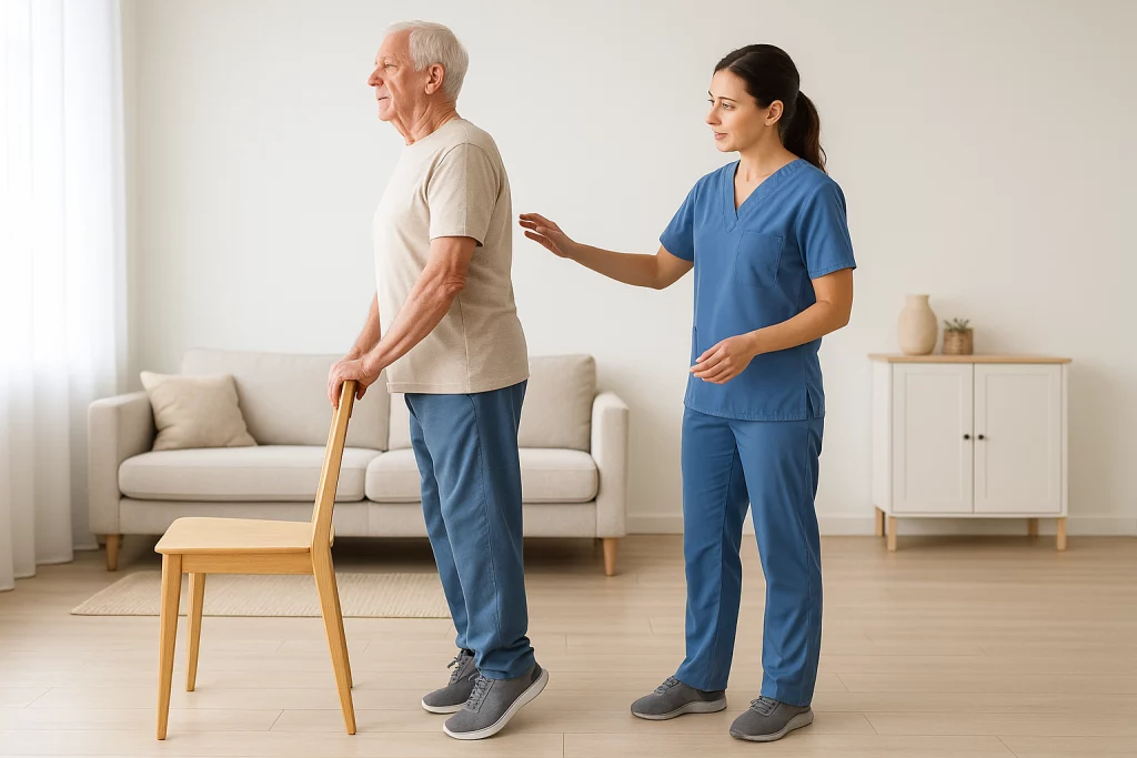 Ejercicio de movilidad articular elevando talones y puntas en artrosis de rodilla.